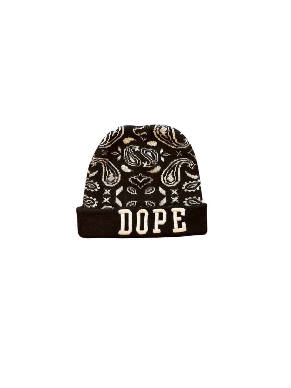 Spencer's M/F Black and White 'DOPE' Paisley Beanie OS